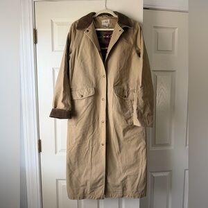 L.L. Bean Vintage Tan Duster Chore Coat with Corduroy and Flannel lining, S/M